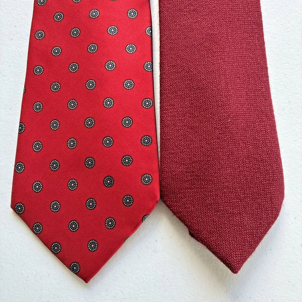 Neil Martin Vintage Set Silk/Wool Ties Red/Burgundy - Handmade in USA